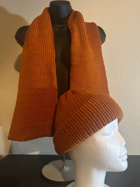 Regular Burnt Orange Beanie and Scarf Set.